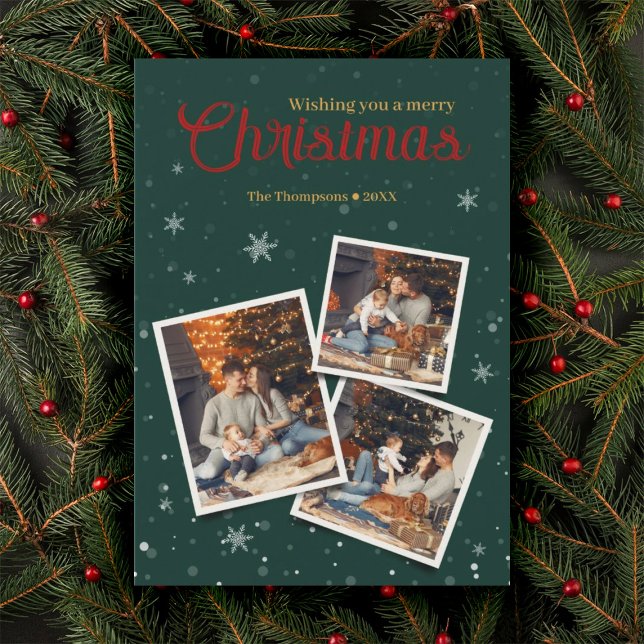 Cartes Pour Fêtes Annuelles Green Christmas Flakes Photo Collage (Créateur téléchargé)