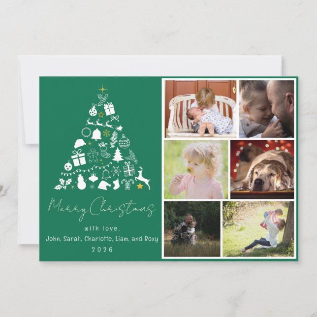 Cartes Pour Fêtes Annuelles Green Christmas Tree Design Flat Holiday Card (Devant)