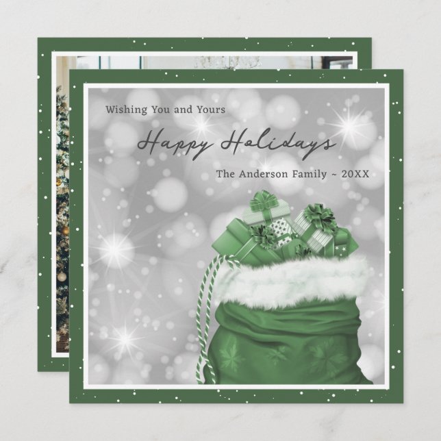 Cartes Pour Fêtes Annuelles Green Classic Photo Happy Holidays Card (Devant / Derrière)