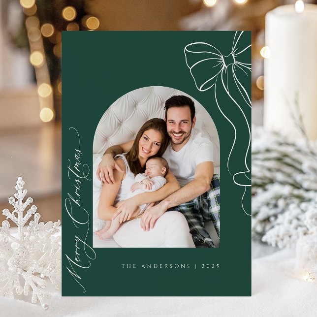 Cartes Pour Fêtes Annuelles Green Coquette Bow Christmas Photo Card (Créateur téléchargé)