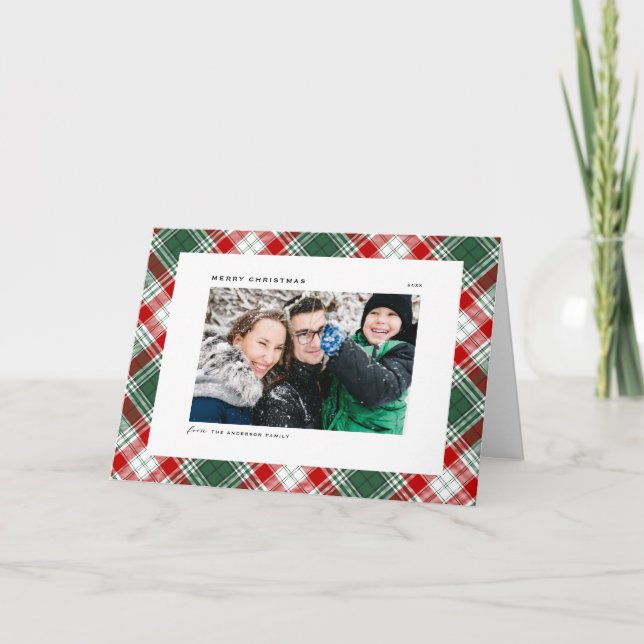 Cartes Pour Fêtes Annuelles Green Festive Plaid Motif Joyeux Noël Photo (Devant)