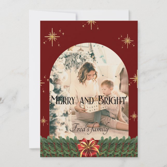 Cartes Pour Fêtes Annuelles Green Foliage arche photo Joyeux Noël tendance