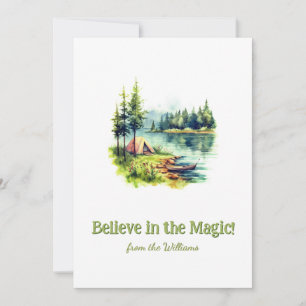 Cartes Pour Fêtes Annuelles Green Font Oil Paint Christmas Holiday Camp Lake