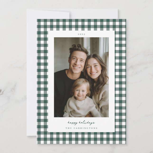 Cartes Pour Fêtes Annuelles Green Gingham Holiday Photo Card (Devant)