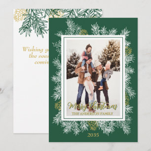 Cartes Pour Fêtes Annuelles Green Gold Botanical Vintage Frame Joyeux Noël