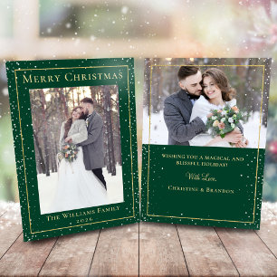 Cartes Pour Fêtes Annuelles Green Gold Christmas Snowfall 2 Photo Holiday Card