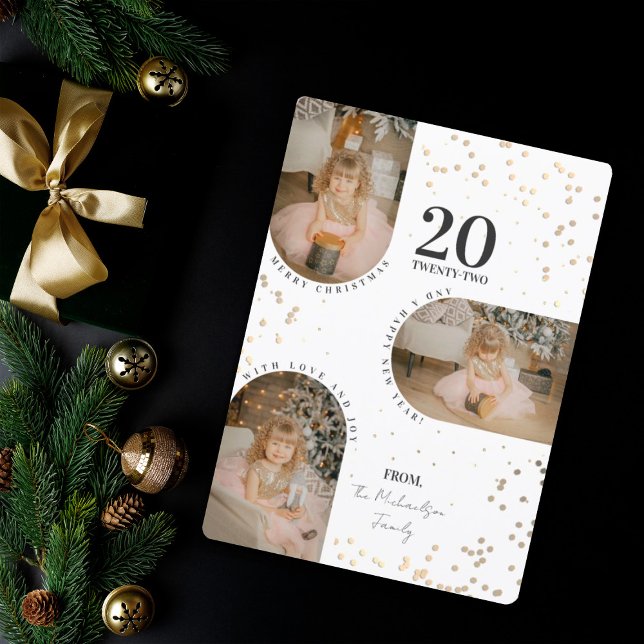 Cartes Pour Fêtes Annuelles Green Gold Confetti Arch Famille Photos Noël H (Créateur téléchargé)