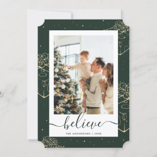 Cartes Pour Fêtes Annuelles Green Gold Photo Croyez Noël