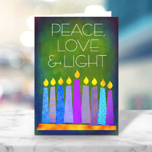 Cartes Pour Fêtes Annuelles Green Hanoukka Boho bougies Peace Love Light Bold