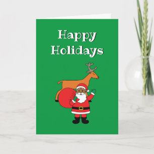 Cartes Pour Fêtes Annuelles Green Happy Holidays African American Santa Claus