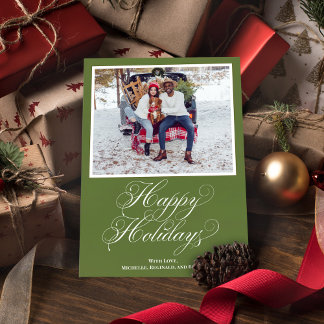 Cartes Pour Fêtes Annuelles Green Happy Holidays Élégant Script