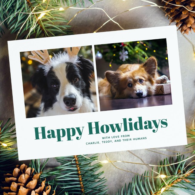 Cartes Pour Fêtes Annuelles Green "Happy Howlidays" des chiens (Créateur téléchargé)