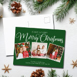 Cartes Pour Fêtes Annuelles Green Have a Very Joyry Christmas 3 Photo Collage<br><div class="desc">Vert festif Avoir un très joyeux Noël 3 carte photo avec belle calligraphie en blanc. Cette élégante carte à trois photos de famille classique de vacances avec un script magnifique et votre nom sous le mignon collage photo carré.</div>