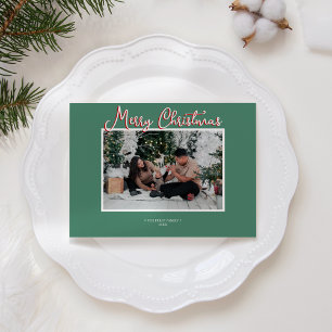 Cartes Pour Fêtes Annuelles Green Holly Jolly Joyeux Noël Photo et lettre