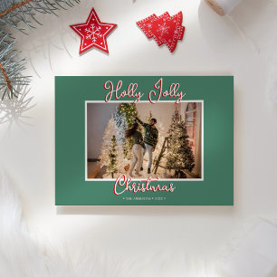 Cartes Pour Fêtes Annuelles Green Holly Jolly Photo de Noël et lettre