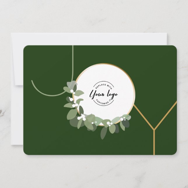 Cartes Pour Fêtes Annuelles Green Joy Personnalisable logo Entreprise Noël (Devant)