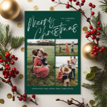 Cartes Pour Fêtes Annuelles Green Joyeux Noël Calligraphie Script 3 Photo<br><div class="desc">Green Joyeux Noël Calligraphie Script 3 Photo Plaid Holiday Card présente un script de calligraphie moderne sur le devant,  avec trois photos,  et un plaid de Noël festif sur le dos.</div>