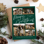 Cartes Pour Fêtes Annuelles Green Joyeux Noël Calligraphie Script 5 Photo<br><div class="desc">Green Merry Christmas Calligraphy Script 5 Photo Holiday Card présente un script de calligraphie moderne sur le devant,  ainsi que trois photos,  et un plaid de Noël festif sur le dos.</div>