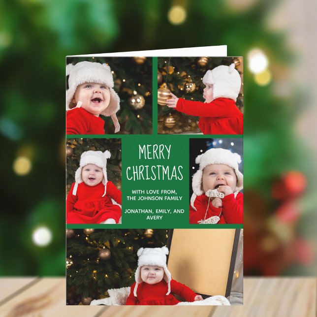 Cartes Pour Fêtes Annuelles Green Joyeux Noël Photo Collage mignon plié (Créateur téléchargé)
