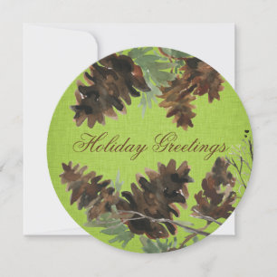 Cartes Pour Fêtes Annuelles Green Linen Pine Cones Christmas Greeting Card