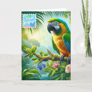 Cartes Pour Fêtes Annuelles Green macaw tropical Bon Voyage