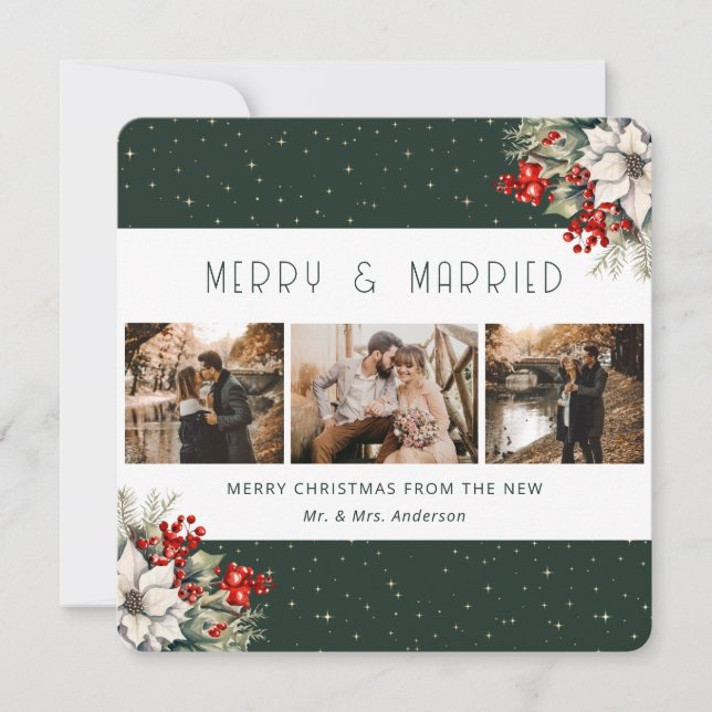 Cartes Pour Fêtes Annuelles Green Merry and Married Botanical Christmas Card (Devant)