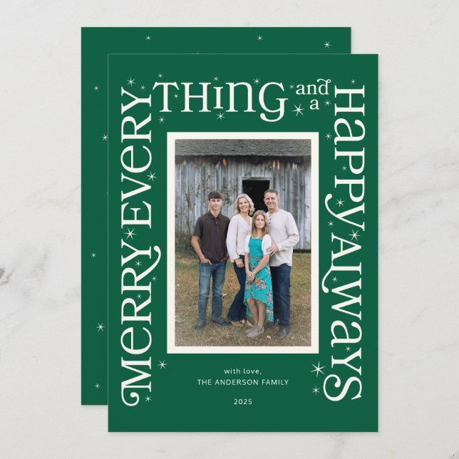 Cartes Pour Fêtes Annuelles Green Merry Everything and a Happy Always  (Devant / Derrière)