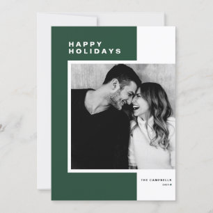 Cartes Pour Fêtes Annuelles Green Minimalist Color Block Happy Holidays Photo