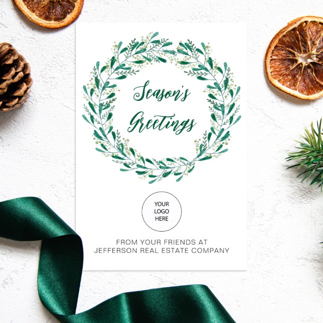 Cartes Pour Fêtes Annuelles Green Mistletoe Wreath Company Logo d'entreprise (Créateur téléchargé)