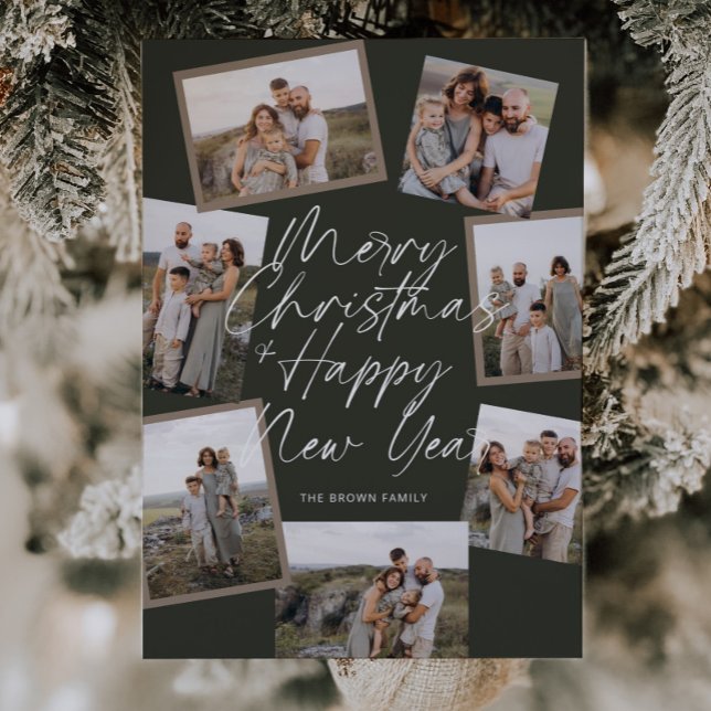 Cartes Pour Fêtes Annuelles Green Modern Boho 8 Photo Collage Noël (Créateur téléchargé)