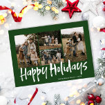 Cartes Pour Fêtes Annuelles Green Modern Lettering Quatre Photo Happy<br><div class="desc">Green Modern Lettering Four Photo Happy Holiday Card contient quatre photos sur le devant,  et une autre photo sur le dos avec de la place pour votre message plus long.</div>