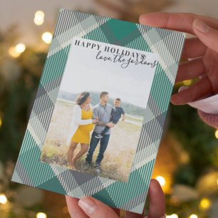 Cartes Pour Fêtes Annuelles Green Modern Plaid Joyeux Vacances Photo