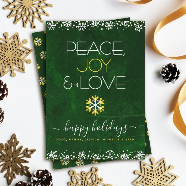 Cartes Pour Fêtes Annuelles Green Peace Jove Love Snowflake Typographie Bold (Créateur téléchargé)