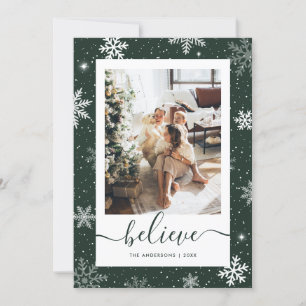 Cartes Pour Fêtes Annuelles Green Photo Snowflake Believe