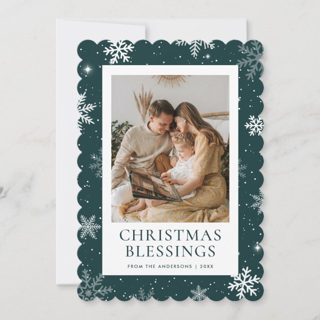 Cartes Pour Fêtes Annuelles Green Photo Snowflake Snow Christian (Devant)