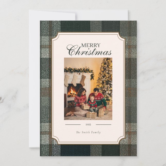Cartes Pour Fêtes Annuelles Green Plaid Christmas One Photo Holiday Card (Devant)