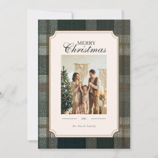 Cartes Pour Fêtes Annuelles Green Plaid Christmas Two Photo Holiday Card