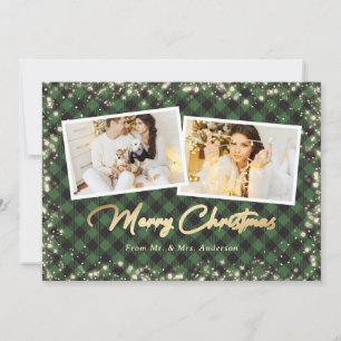 Cartes Pour Fêtes Annuelles Green Plaid Gold Newlyweets Photo Joyeux Noël