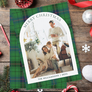 Cartes Pour Fêtes Annuelles Green Plaid Photo Rustique Tartan de Noël
