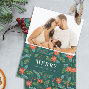 Cartes Pour Fêtes Annuelles Green Poinsettia Merriest Christmas Motif Photo
