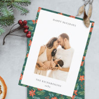 Green Red Christmas Floral Pattern Photo Happy