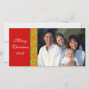 Cartes Pour Fêtes Annuelles Green Red Orange Paisley Famille de Noël Photo
