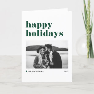 Cartes Pour Fêtes Annuelles Green Retro Bold Typographie Photo Happy Holidays