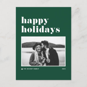Cartes Pour Fêtes Annuelles Green Retro Bold Typographie Photo Happy Holidays