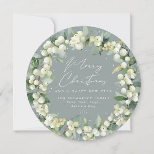 Cartes Pour Fêtes Annuelles Green Round Snowberry+Eucalyptus Christmas Wath