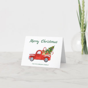 Cartes Pour Fêtes Annuelles Green Script Vintage Truck rouge   Arbre de Noël
