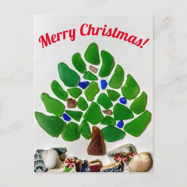 Cartes Pour Fêtes Annuelles Green Sea Glass Washington Plages Arbre de Noël (Devant)