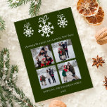 Cartes Pour Fêtes Annuelles Green Snowflake Ornements Photo Collage<br><div class="desc">Célébrez la saison avec cette carte de vacances avec collection de photos de Flammes de neige vertes, conçue pour partager votre joie festive. Ce salut photo de vacances présente un agencement élégant avec des flocons de neige blancs délicats dans un décor de flocon de neige charmant, mettant en valeur un...</div>