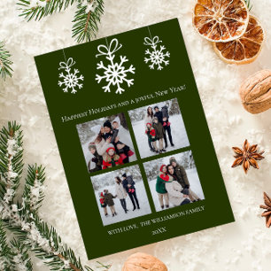 Cartes Pour Fêtes Annuelles Green Snowflake Ornements Photo Collage