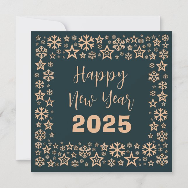 Cartes Pour Fêtes Annuelles Green Square wish card with a lot of golden stars (Devant)
